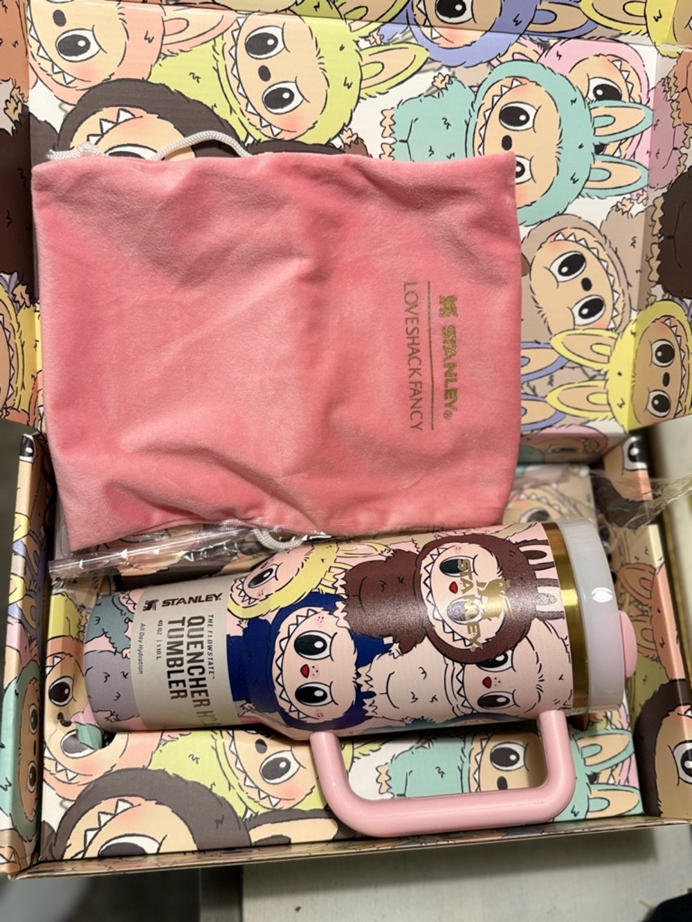 Stanley Pink Cartoon-Print Quencher Tumbler with Plush Pouch